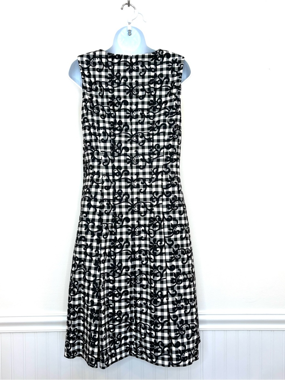 Brooks Brothers Gingham Floral Fit & Flare Dress Preppy Pockets Black White 6 - Picture 7 of 12